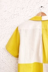 Lemon Bloom Color Block Embroidered Cotton Blend Shirt