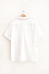 Embroidered White Cotton Blend Casual Shirt
