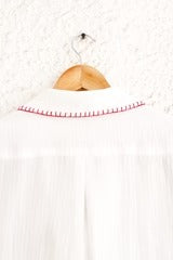 Embroidered White Cotton Blend Casual Shirt