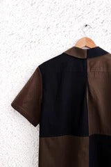 Premium Black & Brown Color Block Cotton Blend Half Sleeve Casual Shirt