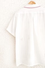 Embroidered White Cotton Blend Casual Shirt