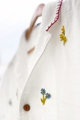 Embroidered White Cotton Blend Casual Shirt