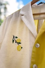 Lemon Bloom Color Block Embroidered Cotton Blend Shirt