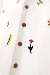 Embroidered White Cotton Blend Casual Shirt