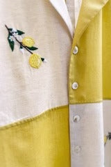 Lemon Bloom Color Block Embroidered Cotton Blend Shirt