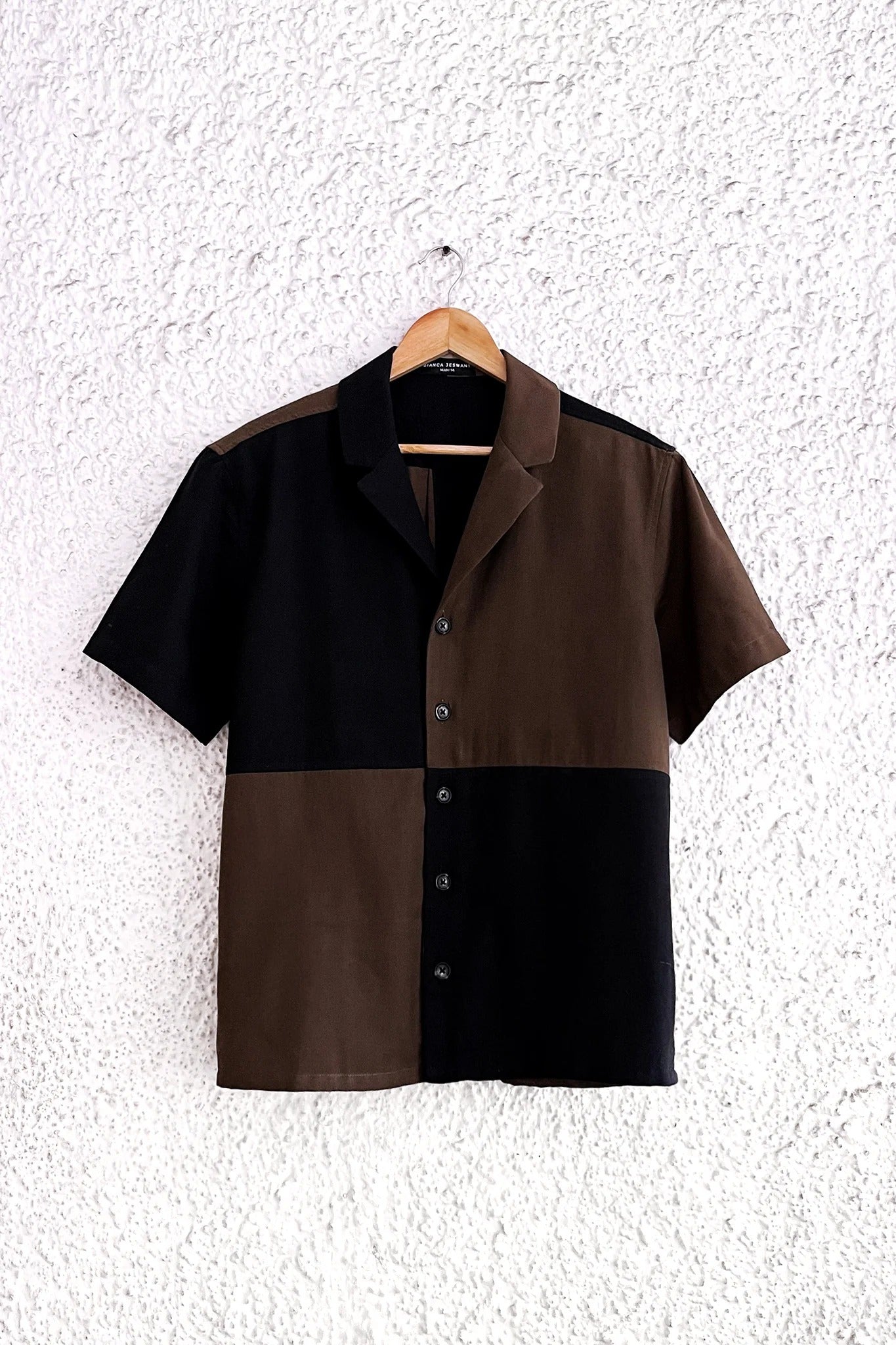 Premium Black & Brown Color Block Cotton Blend Half Sleeve Casual Shirt