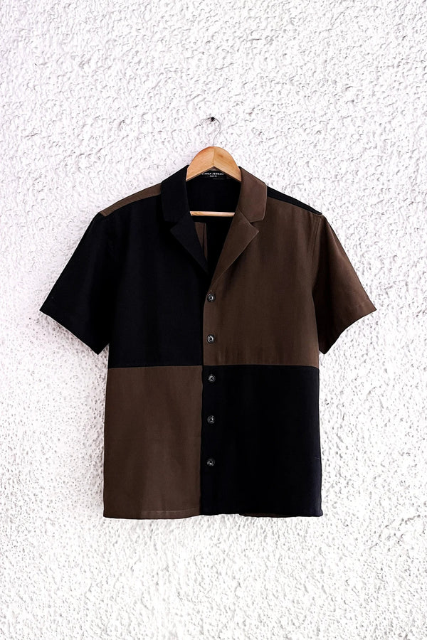 Premium Black & Brown Color Block Cotton Blend Half Sleeve Casual Shirt