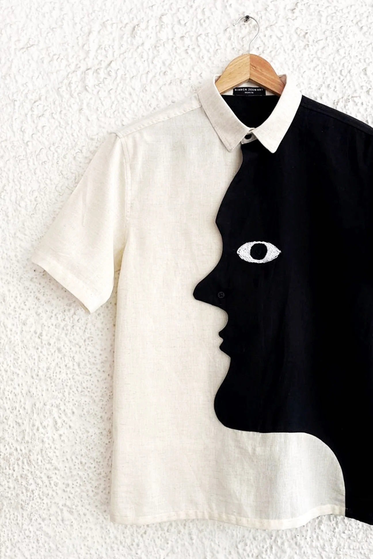 Abstract Face Art Black & White Cotton Blend Half Sleeve Casual Shirt
