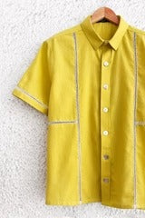 Premium Mustard Yellow Cotton Blend Half Sleeve Casual Shirt