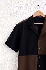 Premium Black & Brown Color Block Cotton Blend Half Sleeve Casual Shirt