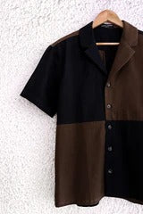 Premium Black & Brown Color Block Cotton Blend Half Sleeve Casual Shirt