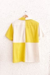 Lemon Bloom Color Block Embroidered Cotton Blend Shirt